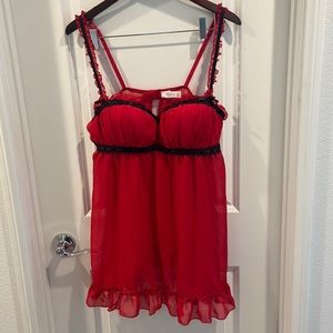 Red Babydoll lingerie with Black trim. By Inner Secrets